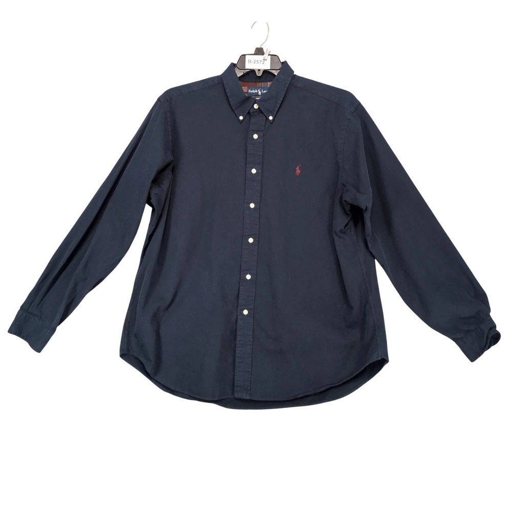 Vintage Y2K Ralph Lauren Navy Oxford Button Down Shirt Mens XL Maroon Pony Logo